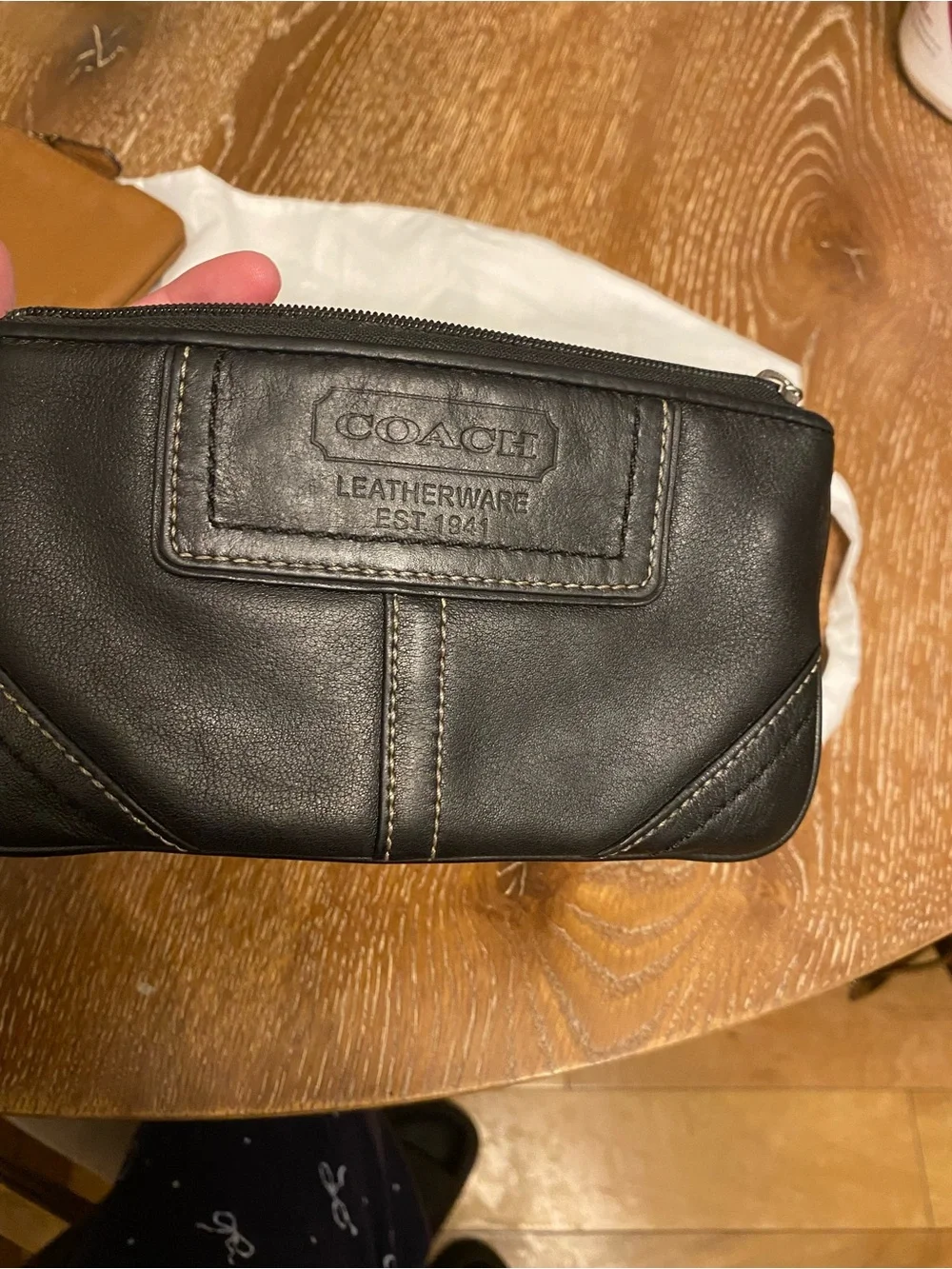 Coach Black Leather Wristlet with Top Zip and Strap